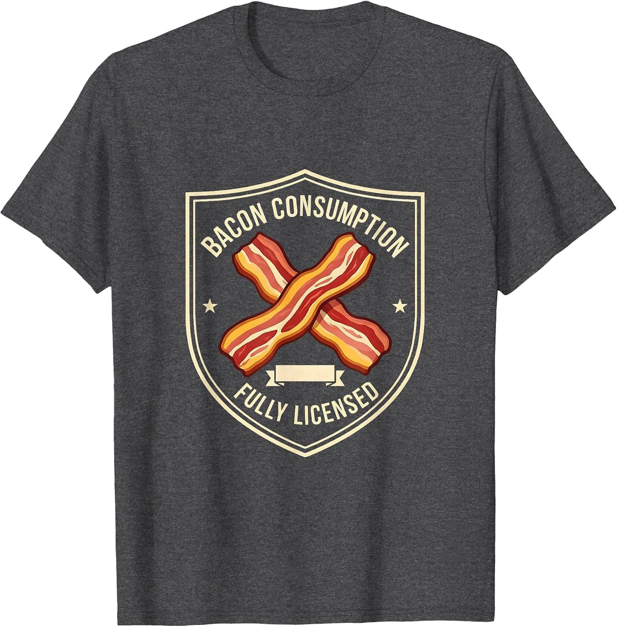 Men's Bacon Consumption, Fully Licensed Funny Foodie Pig Lover T-Shirt - Dark Heather Grey