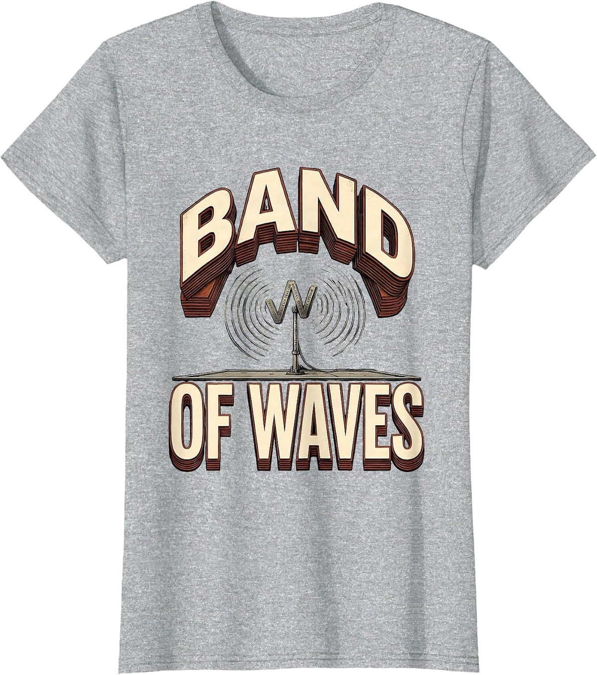 Band Of Waves Wood Type Letterpress Ham Radio Operator Hobby T-Shirt - Heather Grey