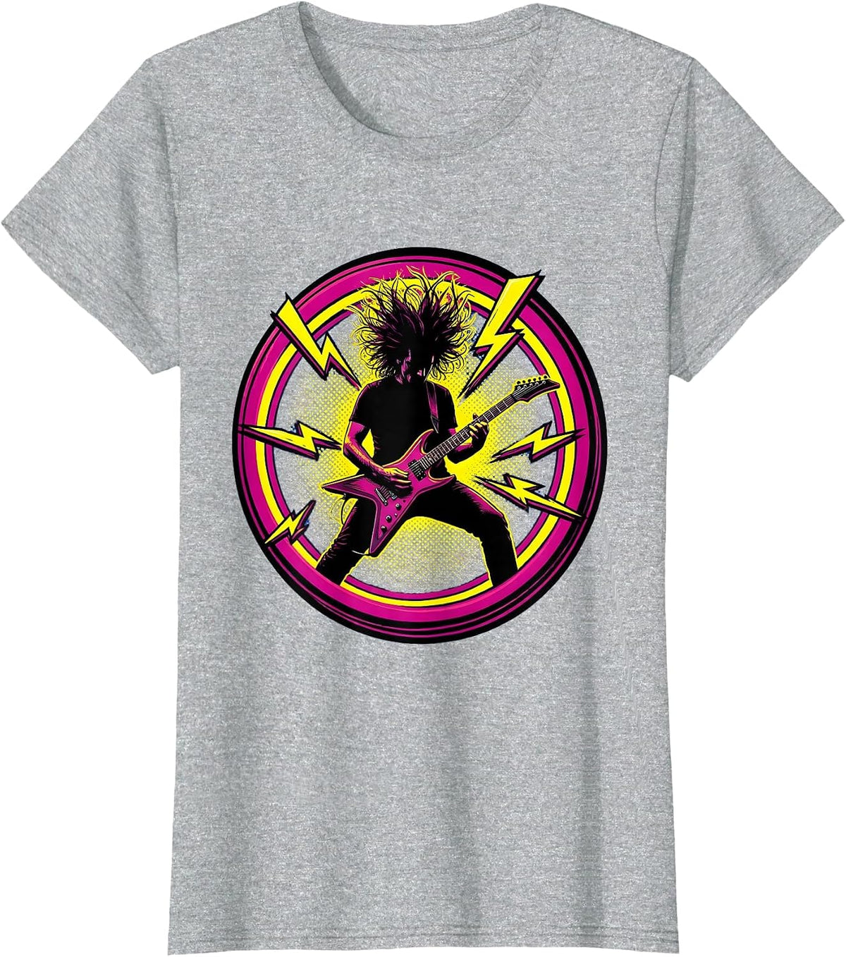 80s Hair Metal Guitarist Shredding on Stage T-Shirt - Heather Grey