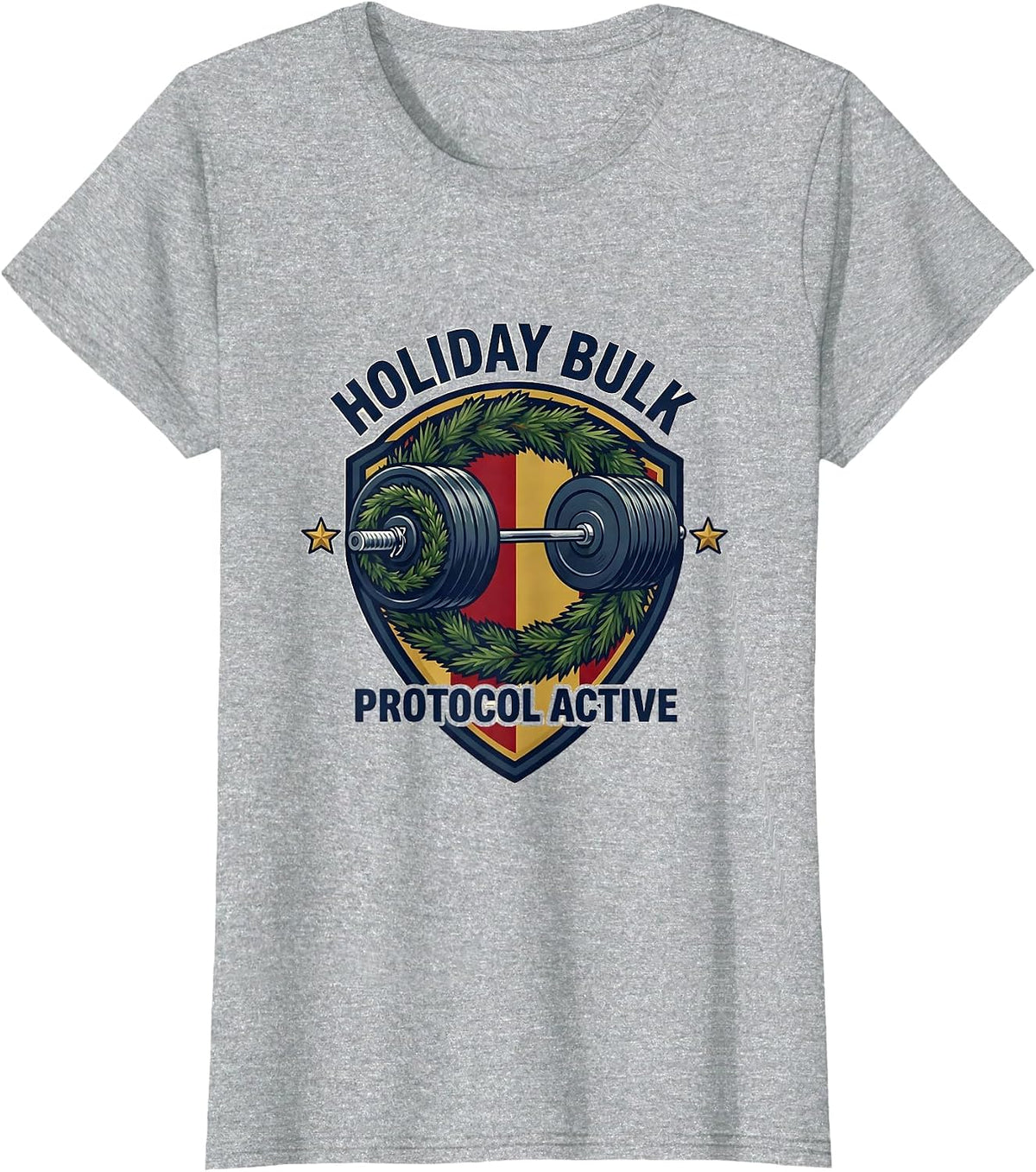 Holiday Bulk Protocol Active Funny Christmas Weightlifting T-Shirt - Heather Grey