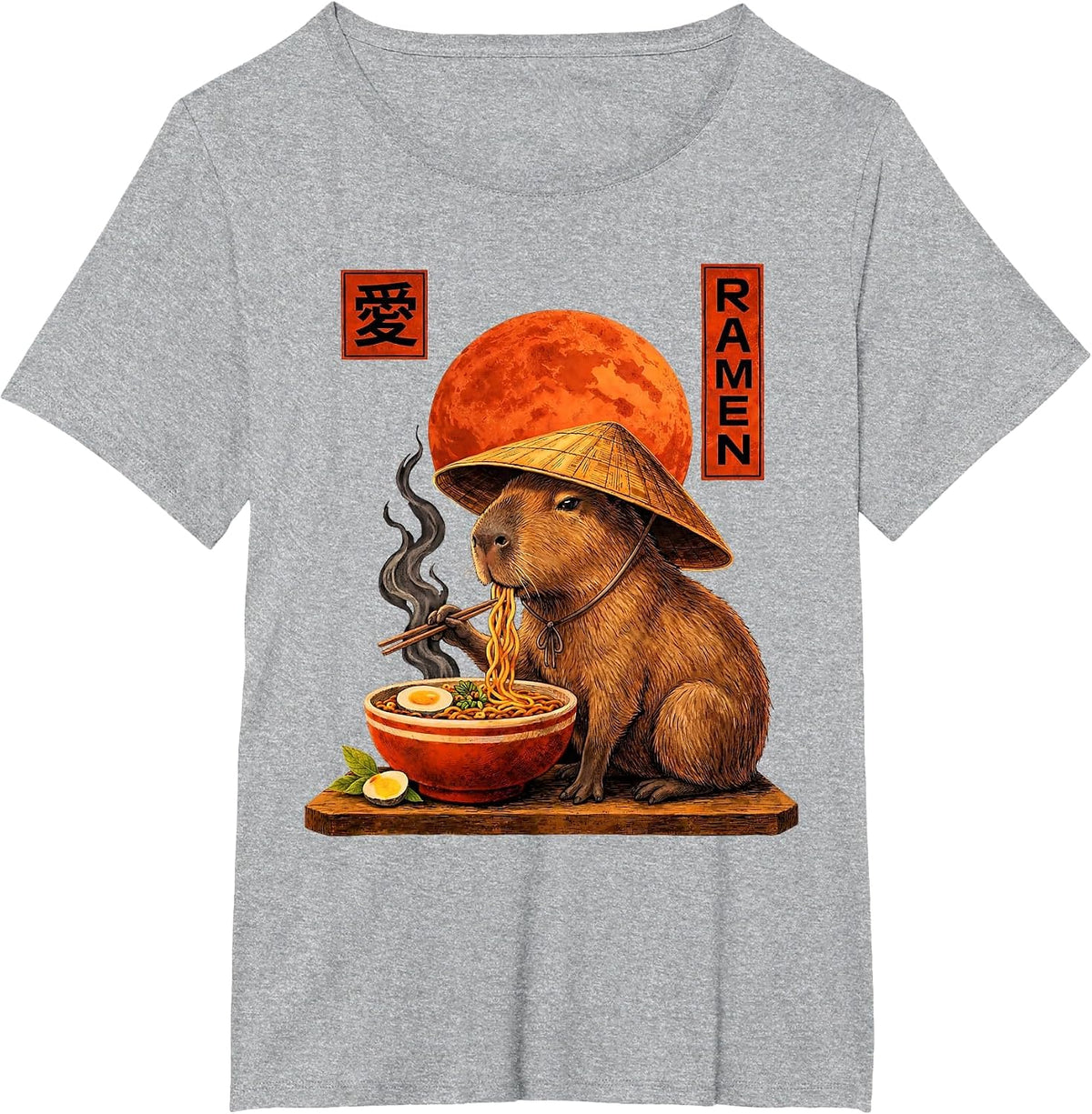 Capybara Ramen Japanese Art Funny Anime Graphic Tee Kawaii T-Shirt - Heather Grey
