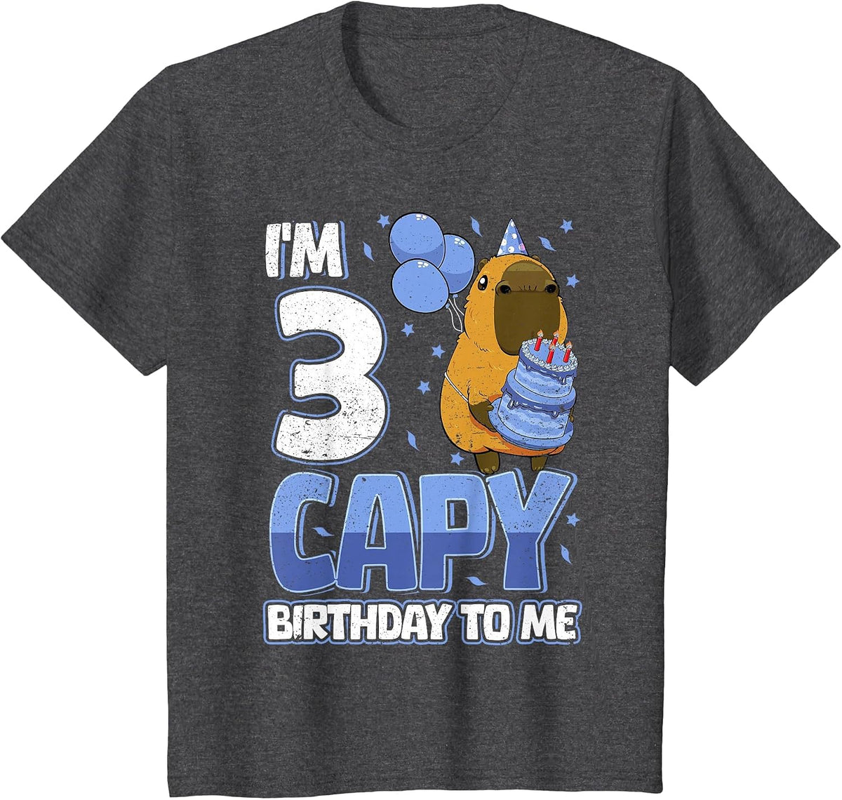 3 Years Capy Birthday to me Boys 3rd Birthday Capybara T-Shirt - Dark Heather Grey