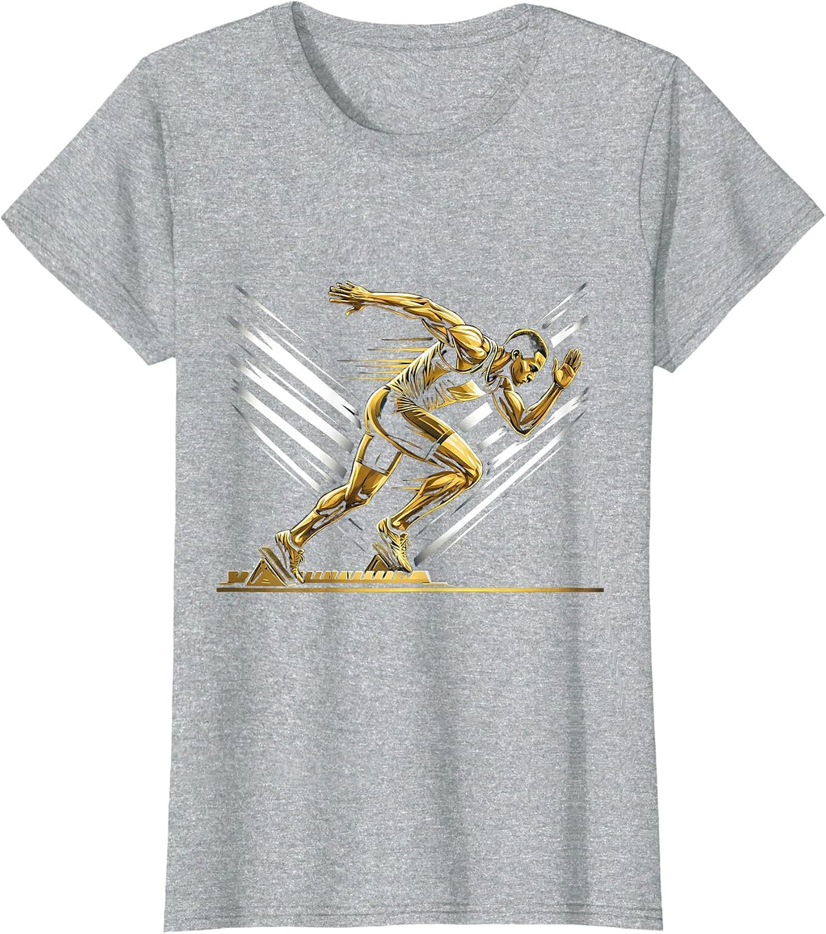 Women's Sprinter Exploding Off Starting Blocks Design T-Shirt - Heather Grey