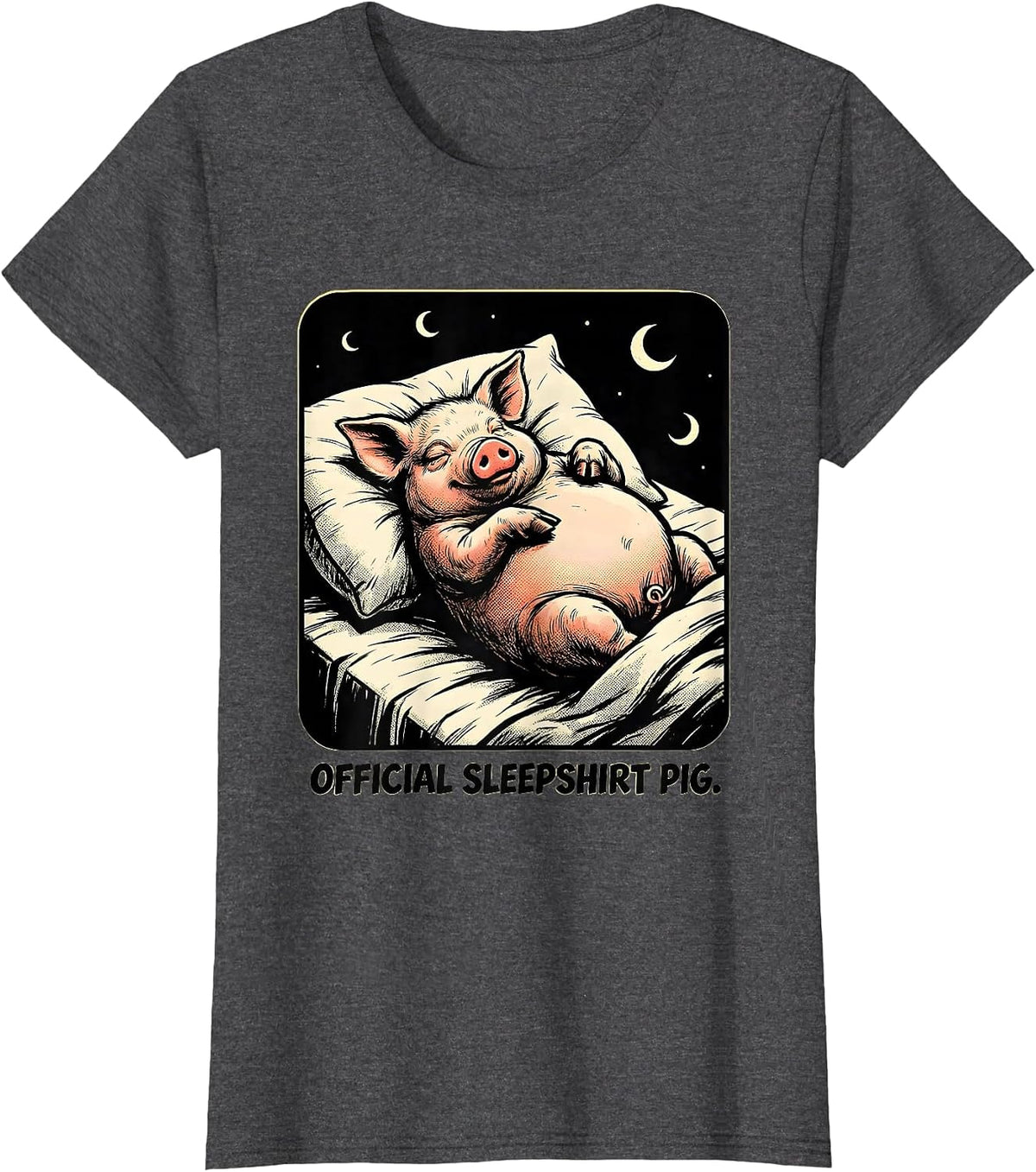 Women's Official Sleepshirt Pig Funny Animal Lover Pajama T-Shirt - Dark Heather Grey