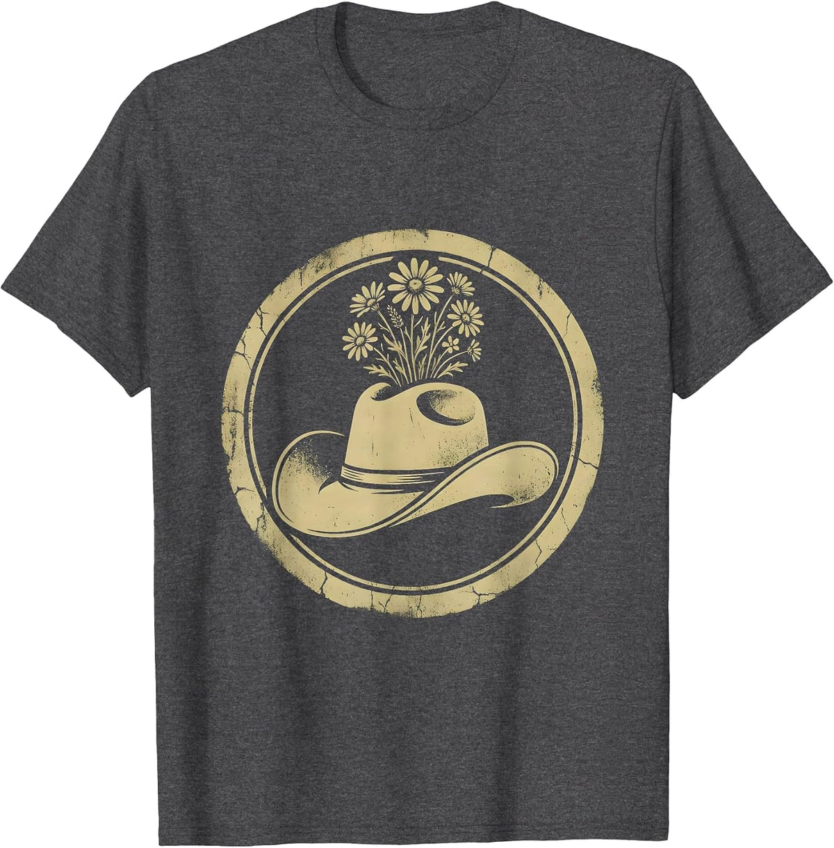 Cowgirl Hat Wildflower Bouquet Rodeo Design T-Shirt - Dark Heather Grey