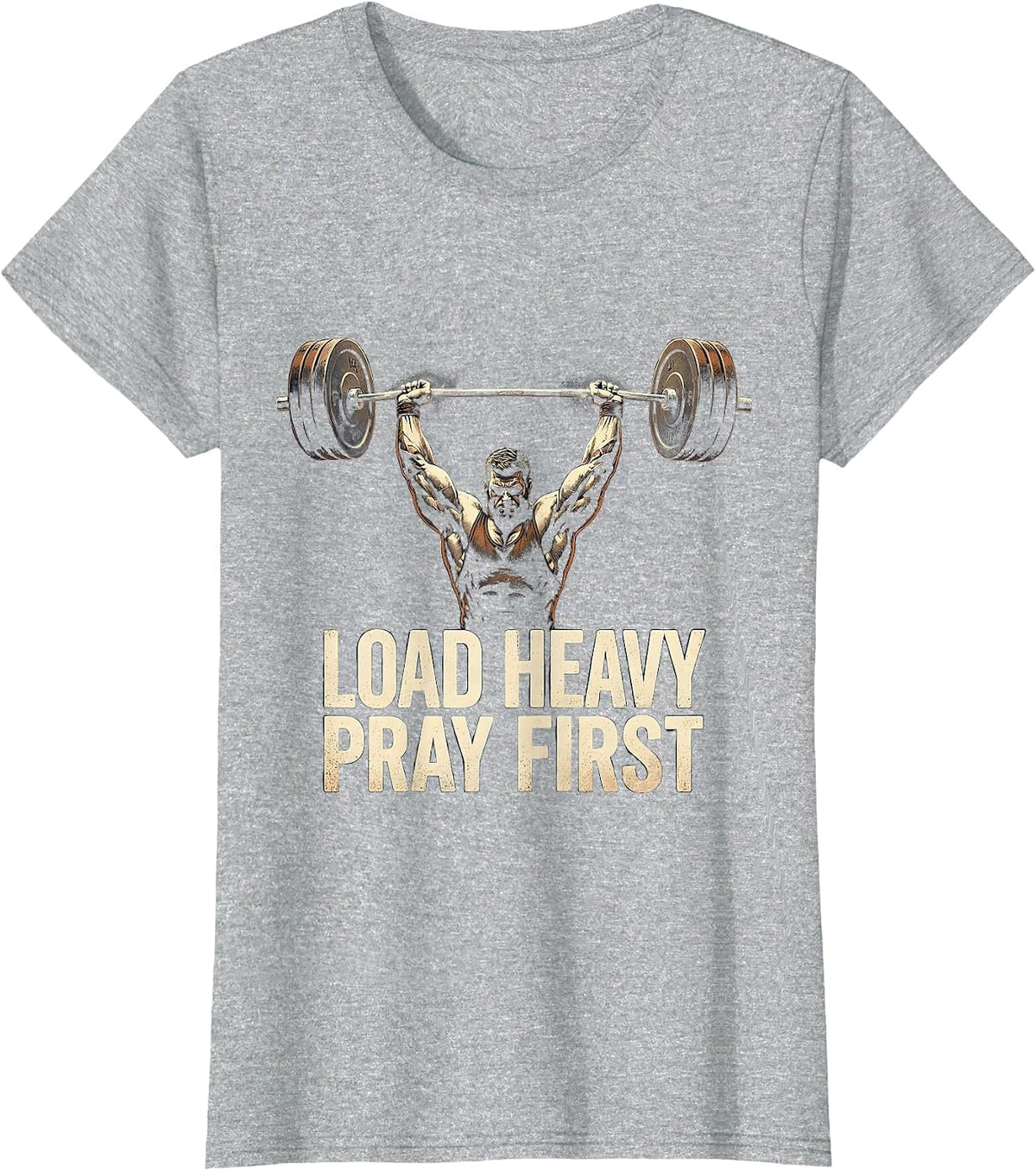 Load Heavy Pray First Vintage Christian Gym Faith Motivation T-Shirt - Heather Grey