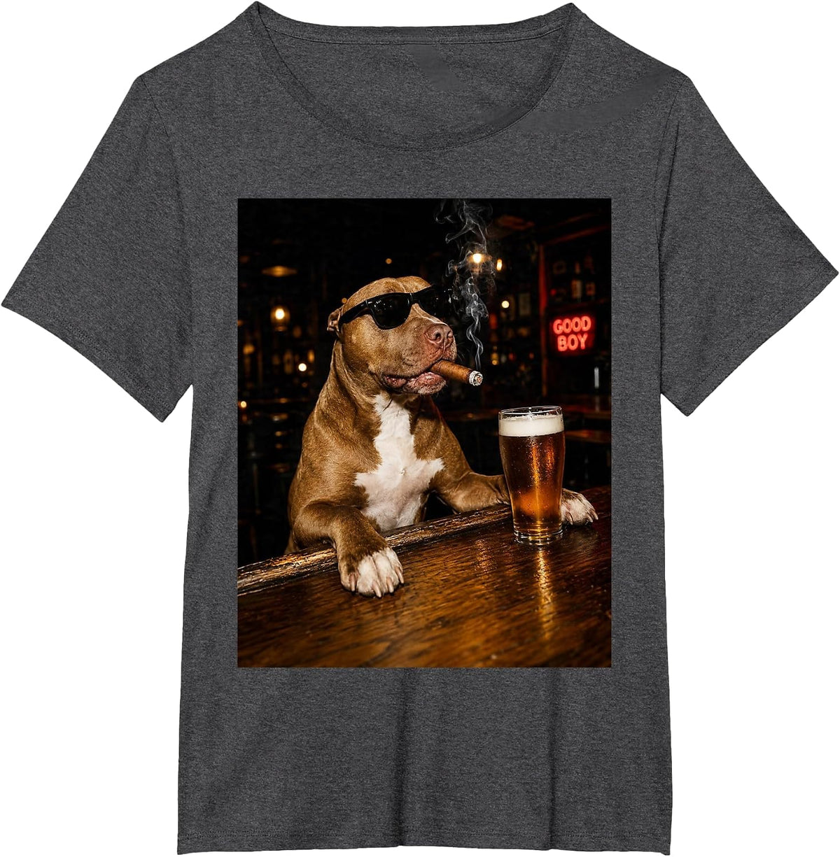 Silly Pitbull Drinking Beer Graphic Good Boy Dog Lovers T-Shirt - Dark Heather Grey