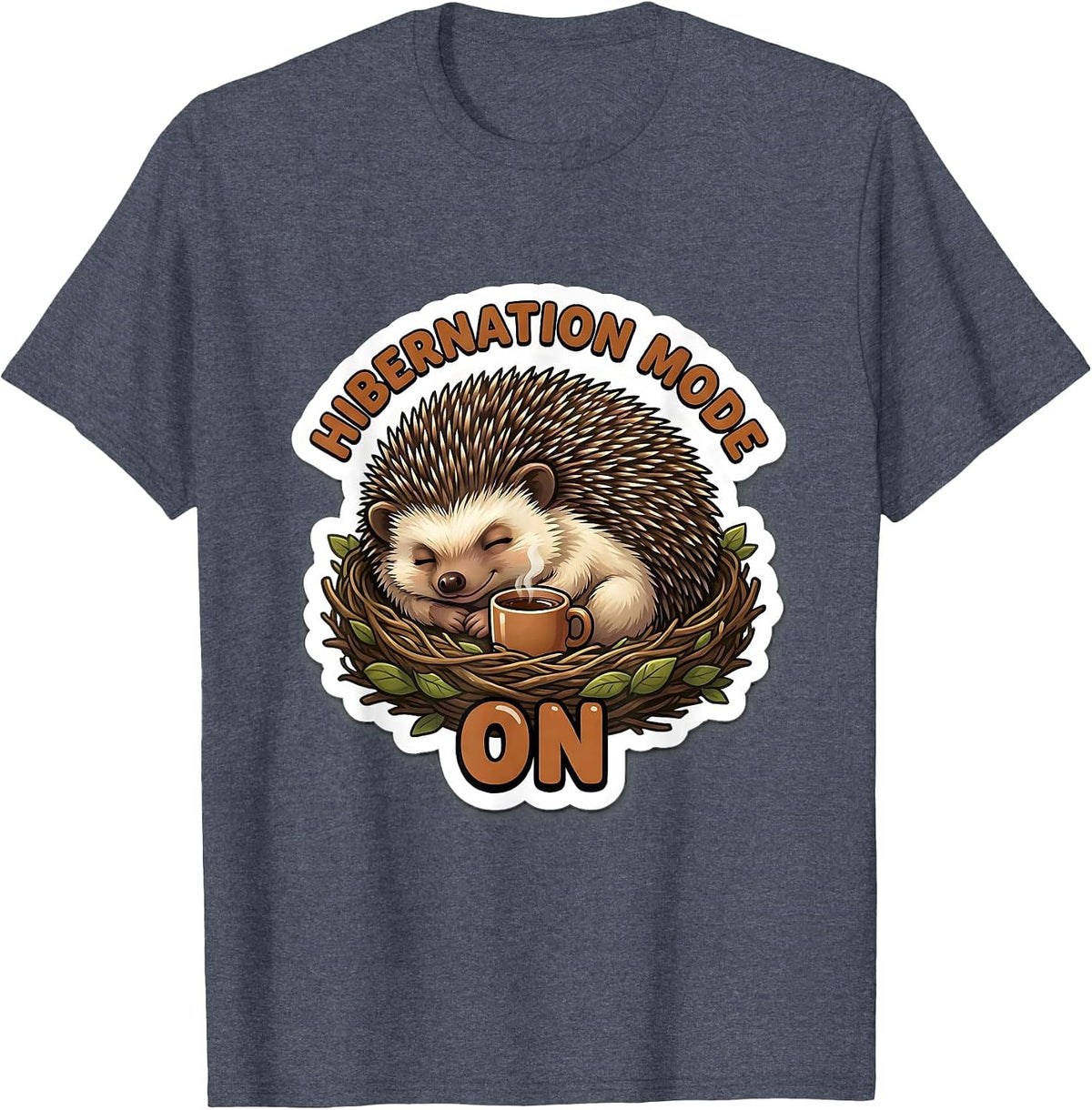 Hibernation Mode On Cute Kawaii Hedgehog Sticker Style T-Shirt - Heather Blue