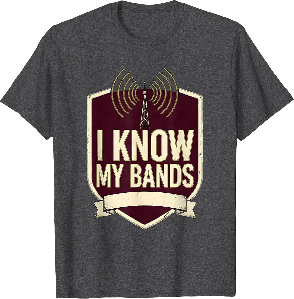 Men's I Know My Bands Ham Radio Operator Hobbyist Pride Emblem T-Shirt - Dark Heather Grey