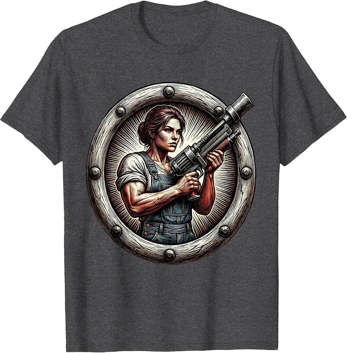 Men's Rosie the Riveter Rivet Gun Illustration T-Shirt - Dark Heather Grey