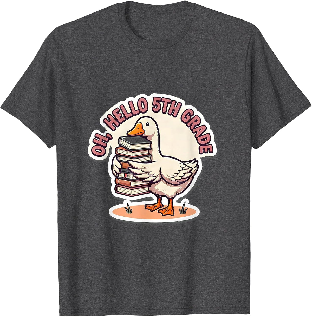 Oh Hello 5th Grade Cute Goose Teacher Back To School Gift T-Shirt - Dark Heather Grey