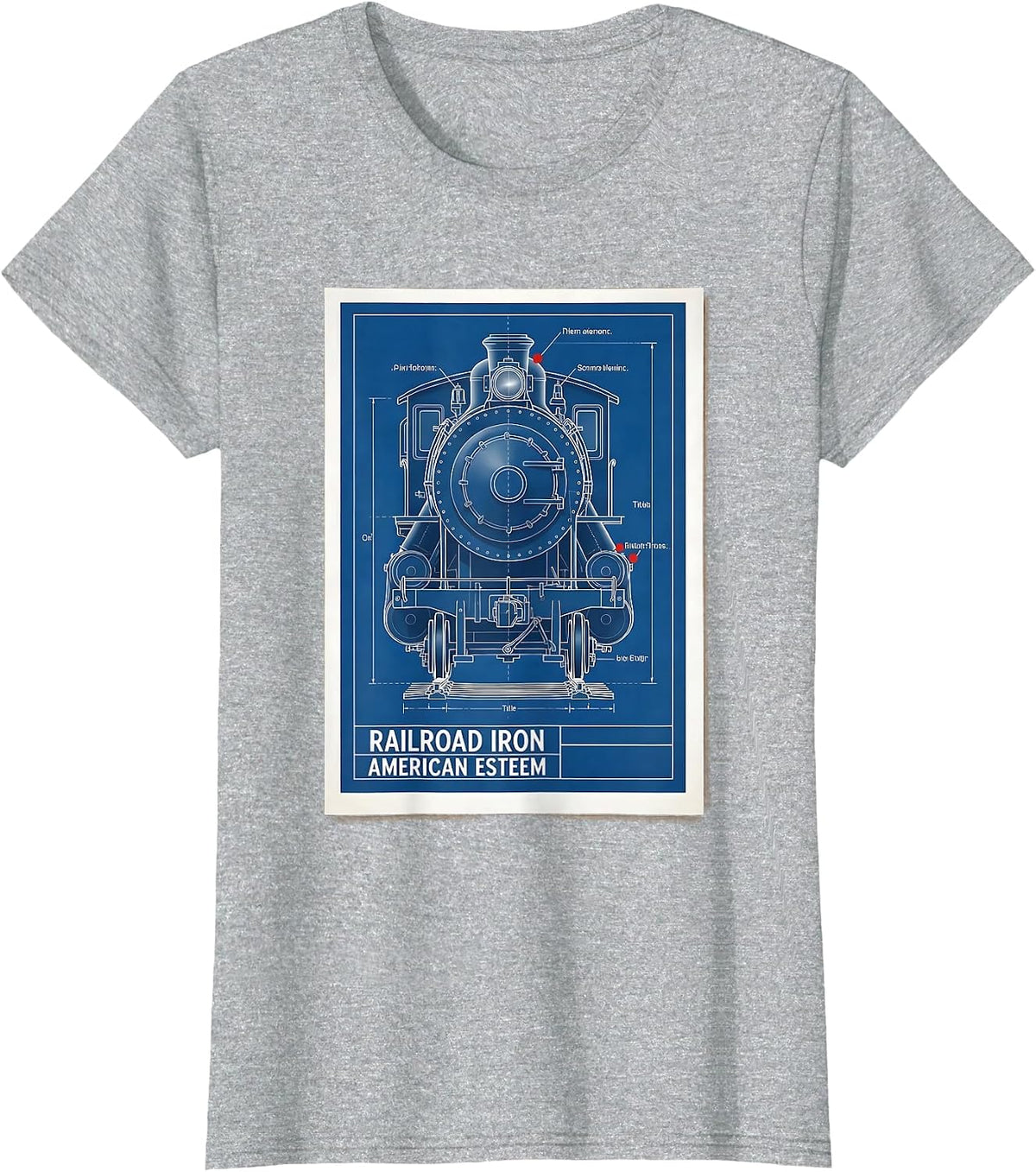Railroad Iron, American Esteem Steam Locomotive Train T-Shirt - Heather Grey
