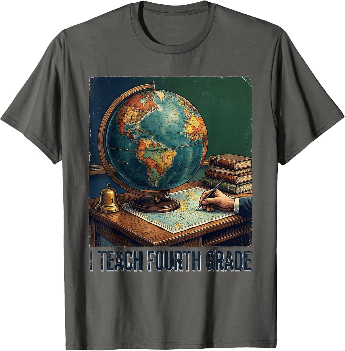 Men's I Teach Fourth Grade Vintage Teacher Appreciation Back T-Shirt - Asphalt Grey