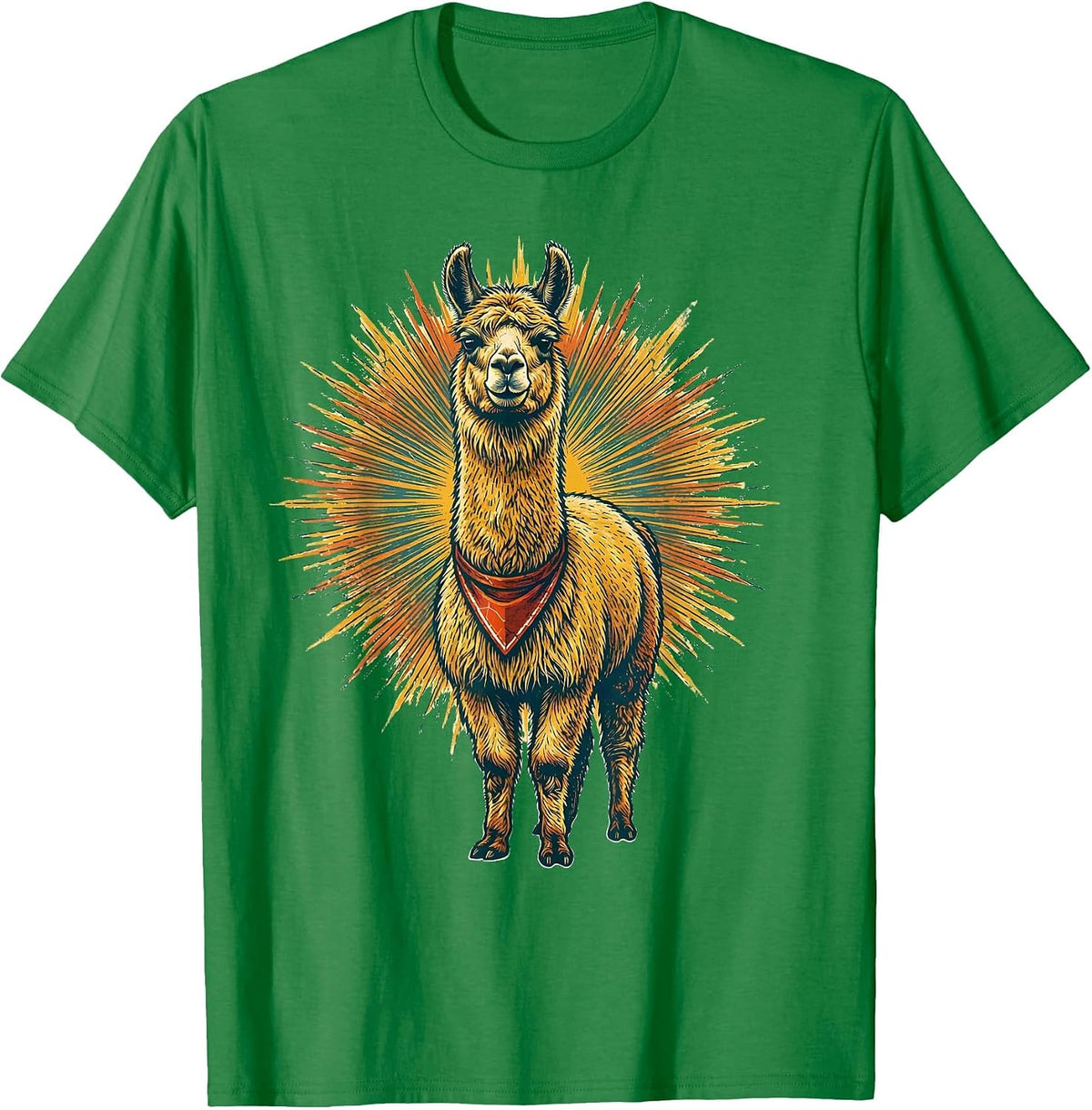 Men's Shaggy Llama Retro Christmas Animal Lover Humor T-Shirt - Kelly Green