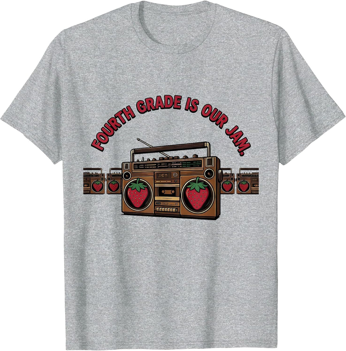 Men's Fourth Grade Is Our Jam Retro Boombox Teacher Student Back T-Shirt - Heather Grey