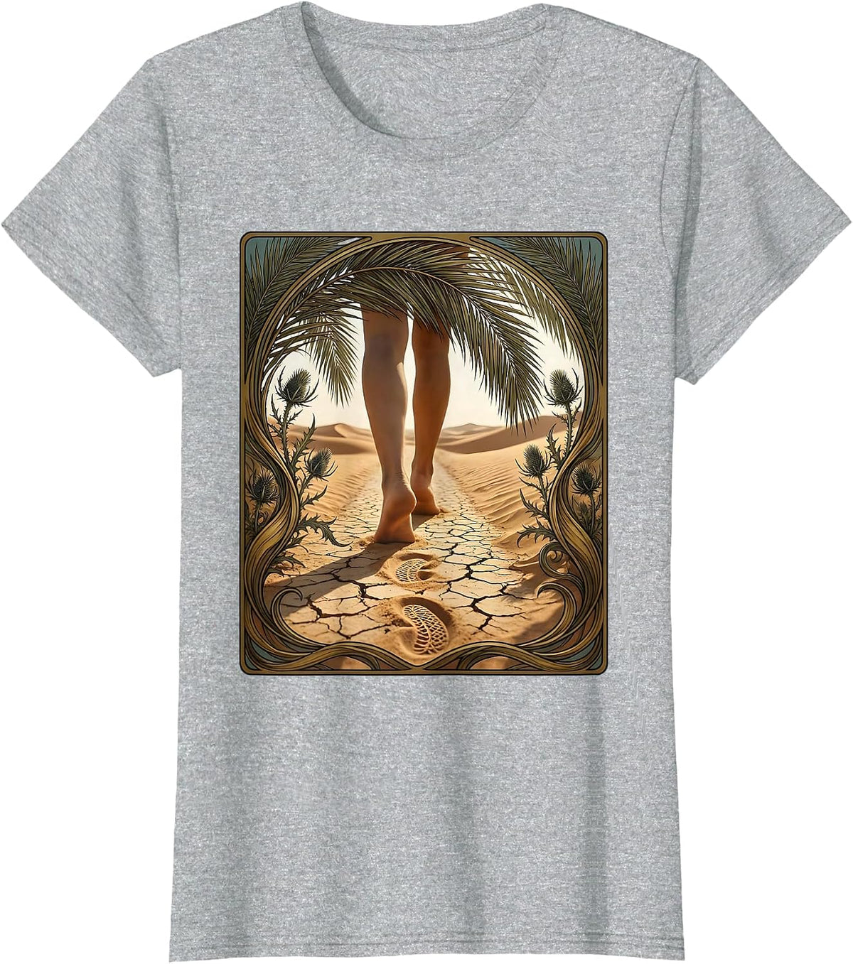 Women's Jesus Walking on Dusty Desert Road Graphic T-Shirt - Heather Grey