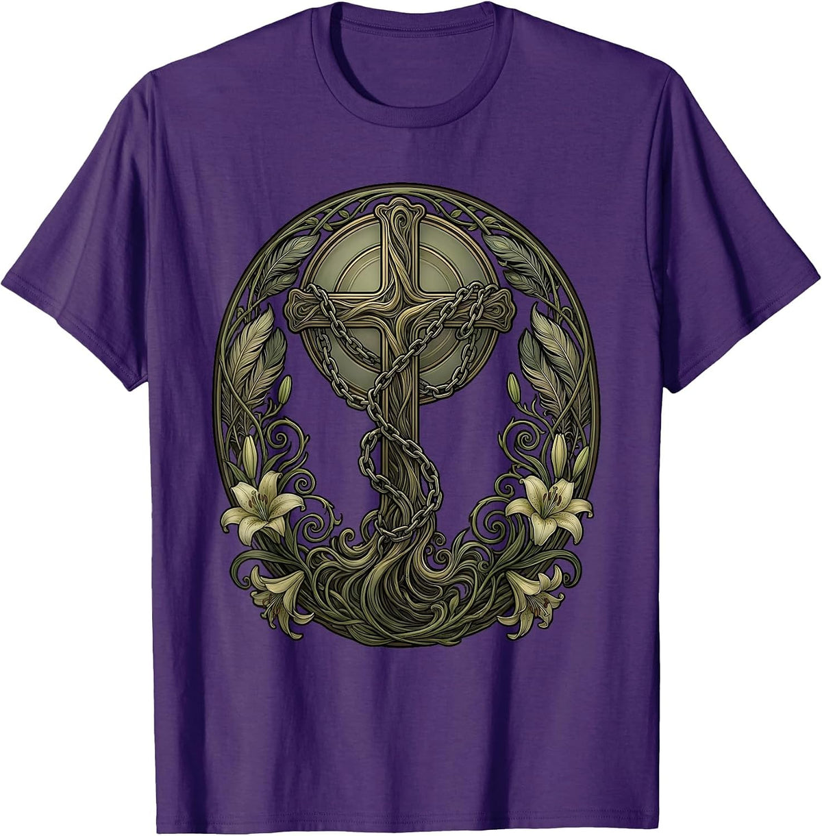 Broken Chains Falling Cross Christian Faith Design T-Shirt - Purple