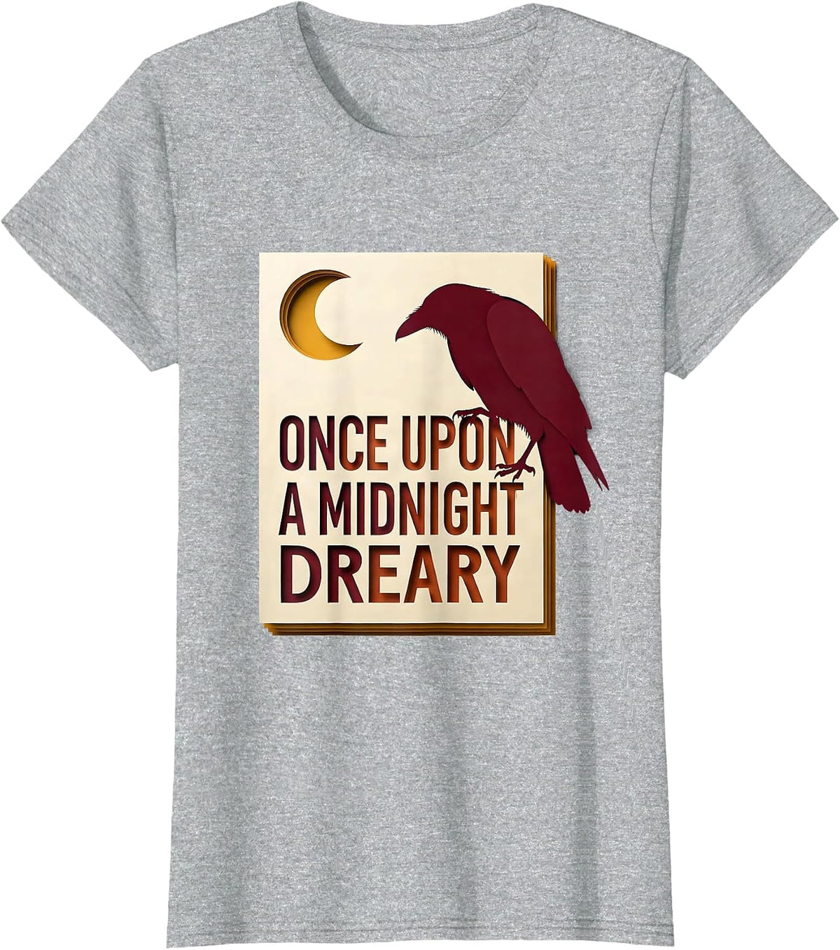 Women's Once Upon a Midnight Dreary Gothic Literary Humor Raven Fan T-Shirt - Heather Grey