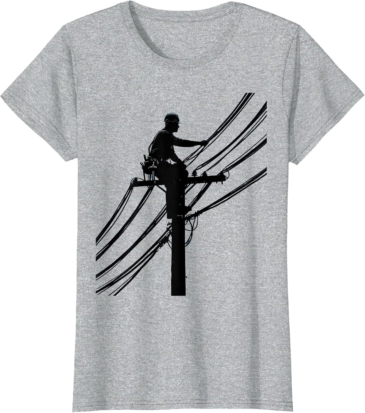 Lineman Silhouette Labor Day Graphic T-Shirt - Heather Grey