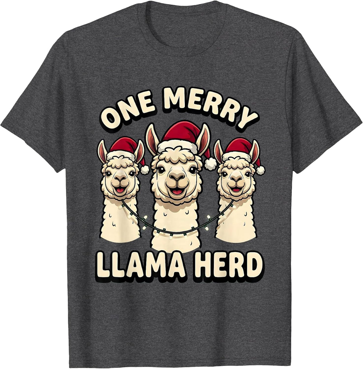 Men's One Merry Llama Herd Funny Llama Lover Christmas Humor T-Shirt - Dark Heather Grey