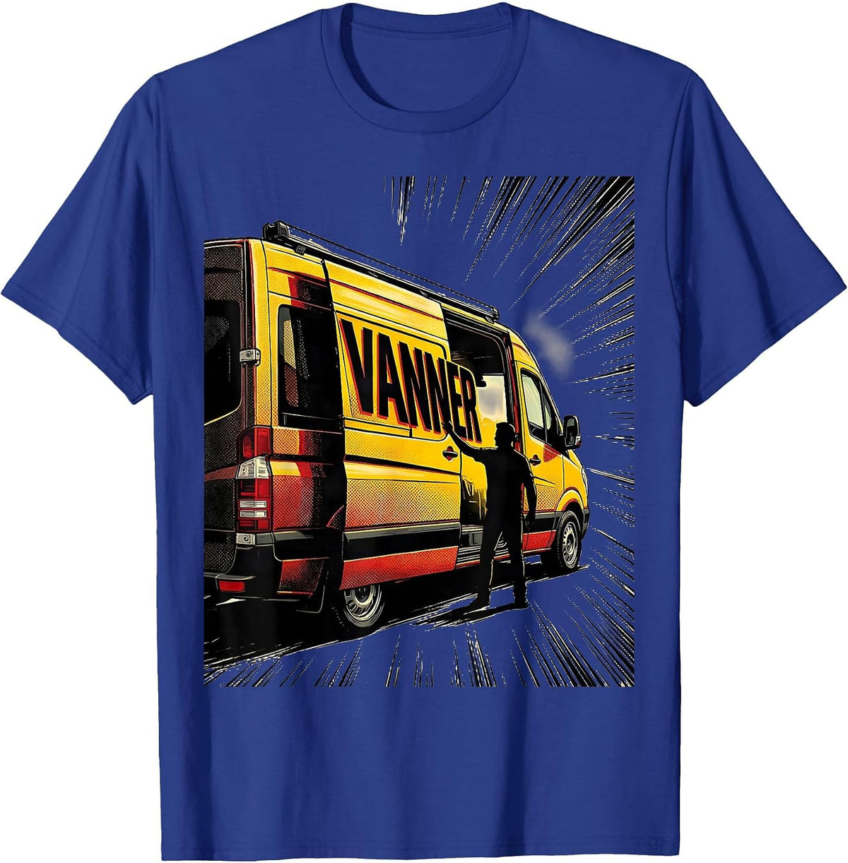 Men's Vanner Comic Book Van Life Road Trip Camper Van Enthusiast T-Shirt - Royal Blue