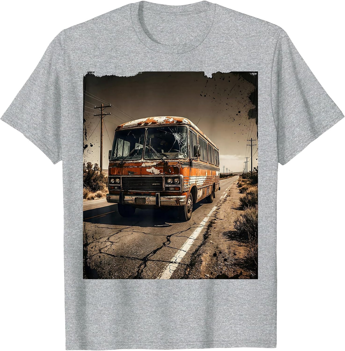 Men's Vintage Tour Van Open Highway Graphic Tee T-Shirt - Heather Grey