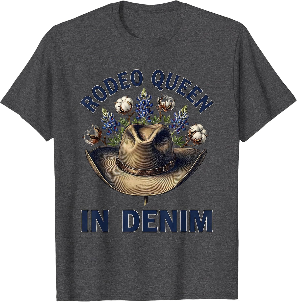 Men's Rodeo Queen In Denim Cowgirl Design T-Shirt - Dark Heather Grey