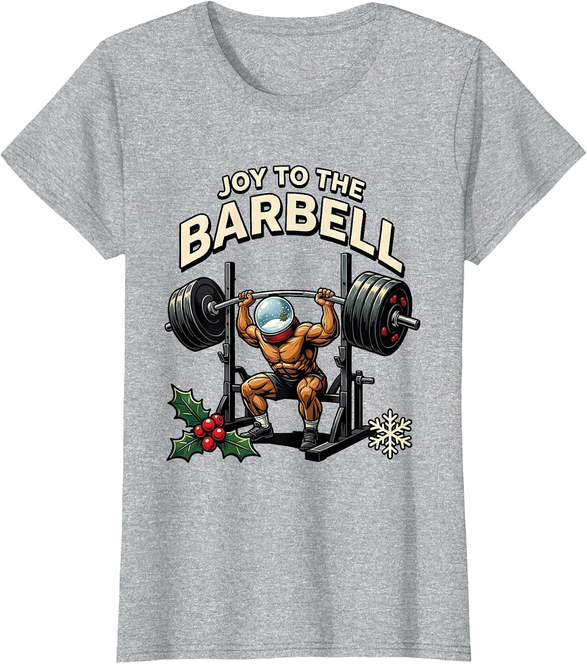 Joy To The Barbell Funny Christmas Gym Workout Weightlifting T-Shirt - Heather Grey