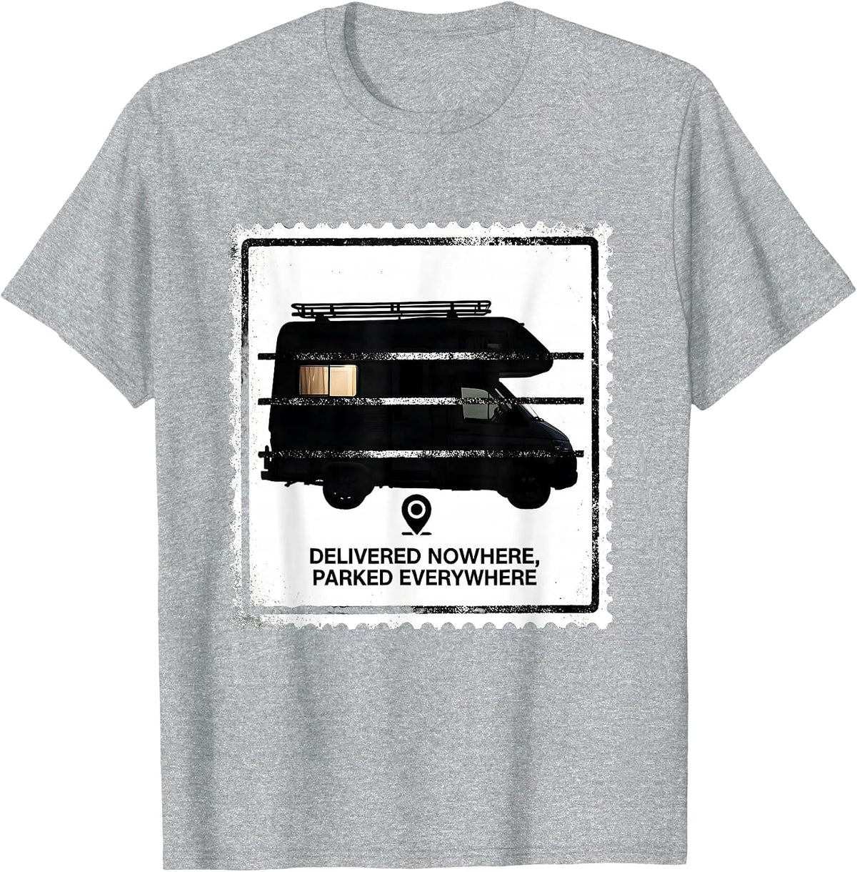 Men's Delivered Nowhere, Parked Everywhere Retro Van Life Van T-Shirt - Heather Grey