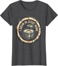 Women's I Drum In Jesus' Name Distressed Christian Drummer Worship T-Shirt - Dark Heather Grey