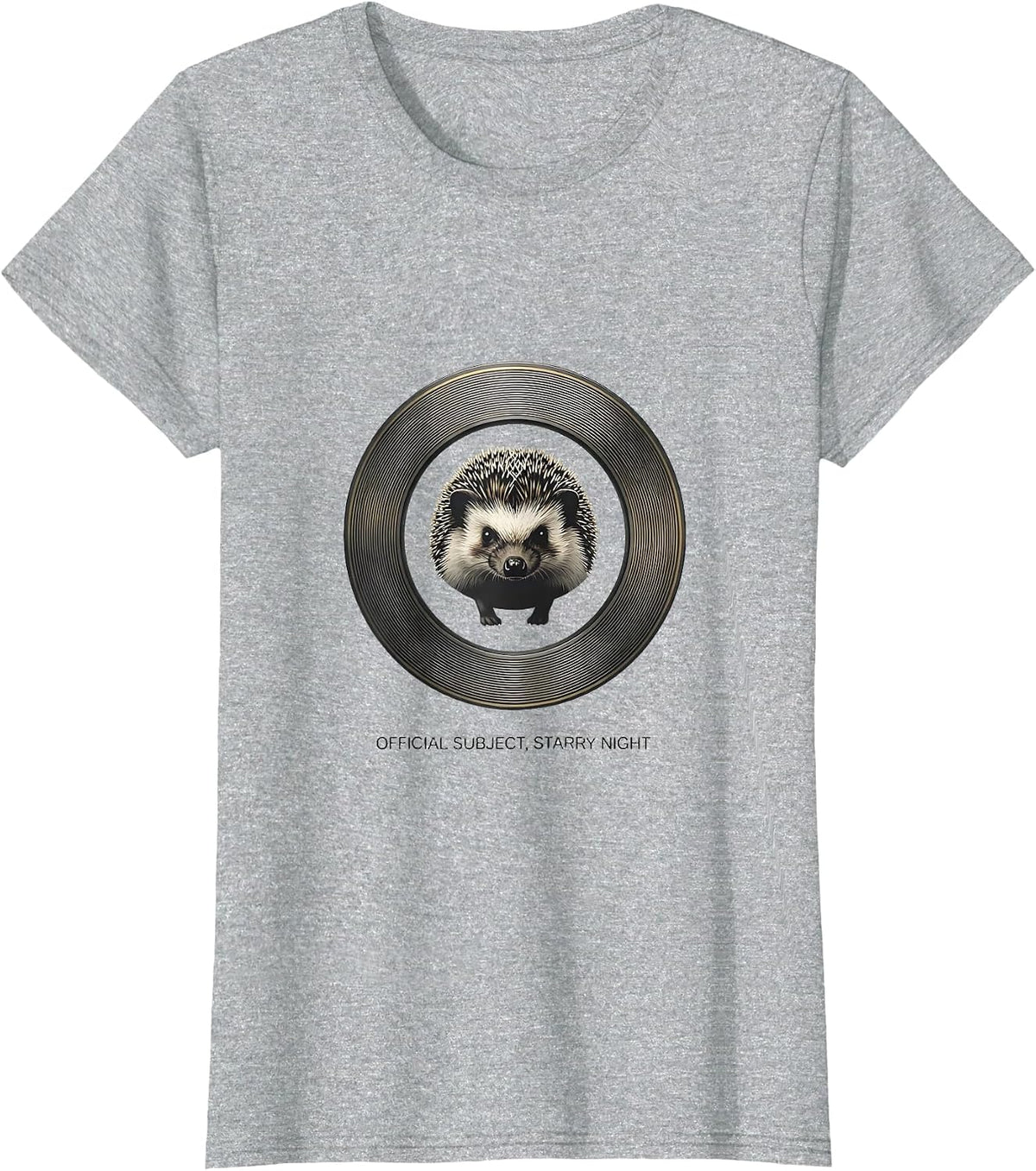 Women's Official Subject Starry Night Minimalist Hedgehog Van Gogh T-Shirt - Heather Grey