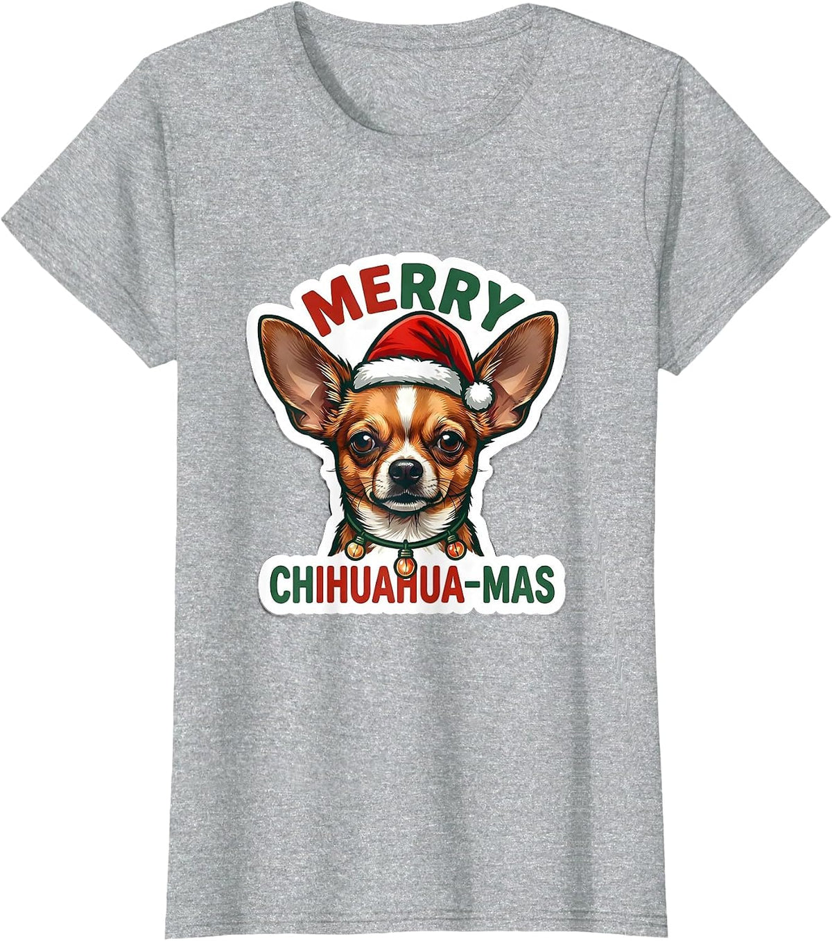 Merry Chihuahua-mas Funny Christmas Dog Breed Lights Novelty T-Shirt - Heather Grey