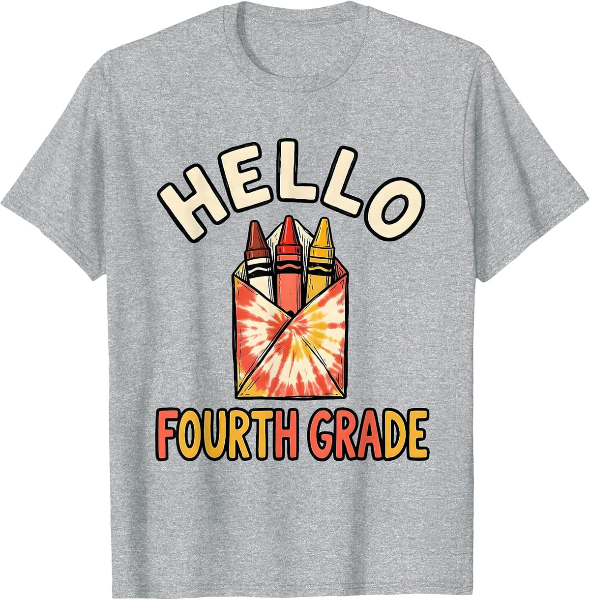Men's Hello Fourth Grade Tie Dye Back To School Student Teacher T-Shirt - Heather Grey