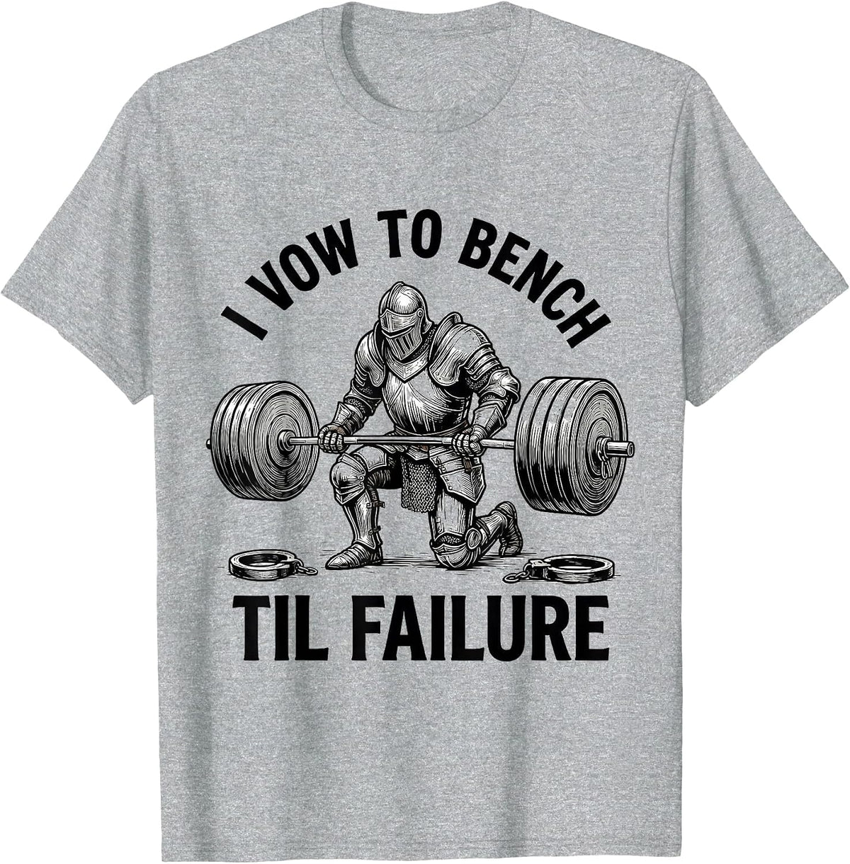 Men's I Vow To Bench Til Failure Funny Knight Weightlifter Gym T-Shirt - Heather Grey