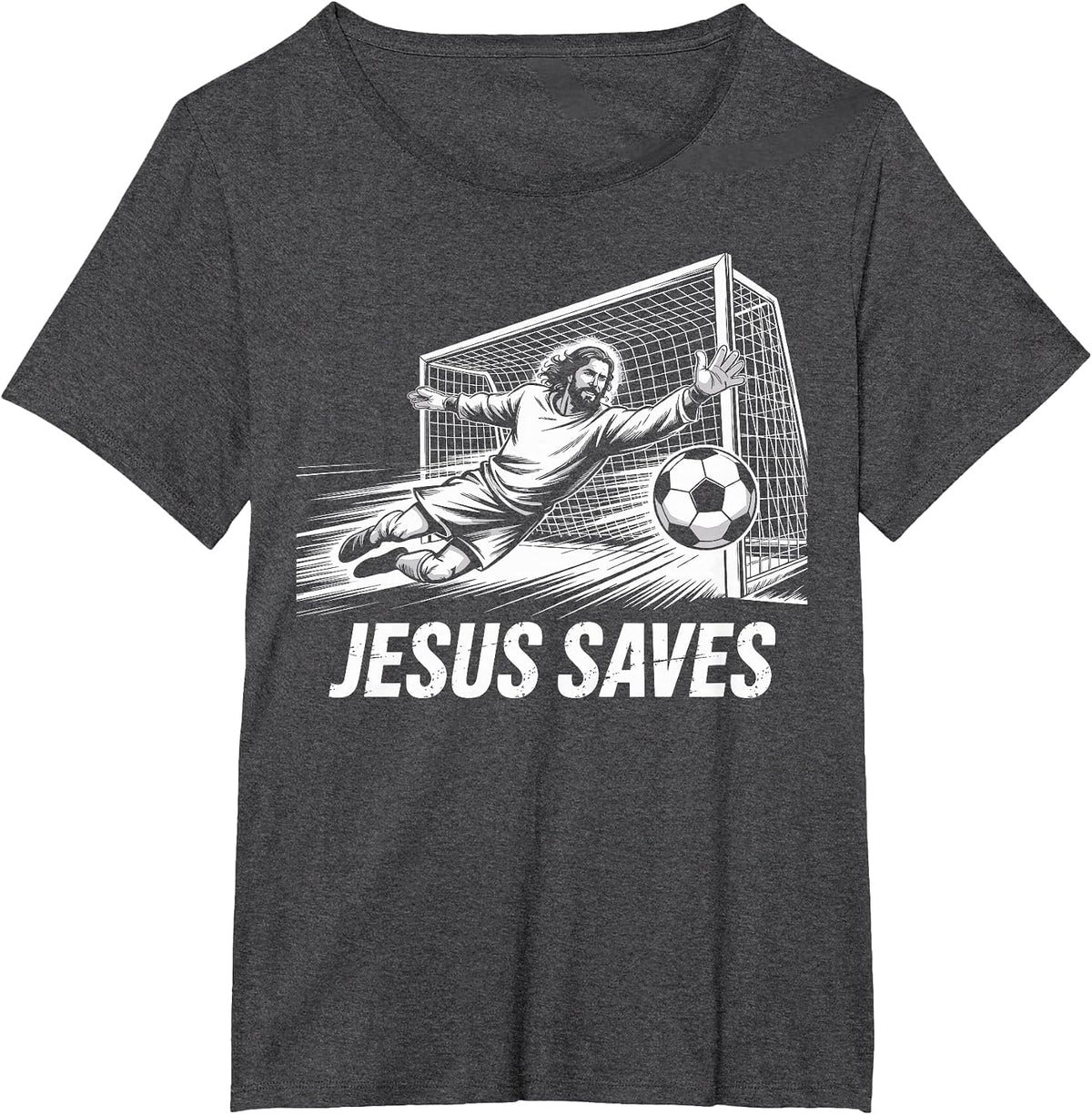 Soccer Goalie Goalkeeper Jesus Saves Christian Soccer Player T-Shirt - Dark Heather Grey