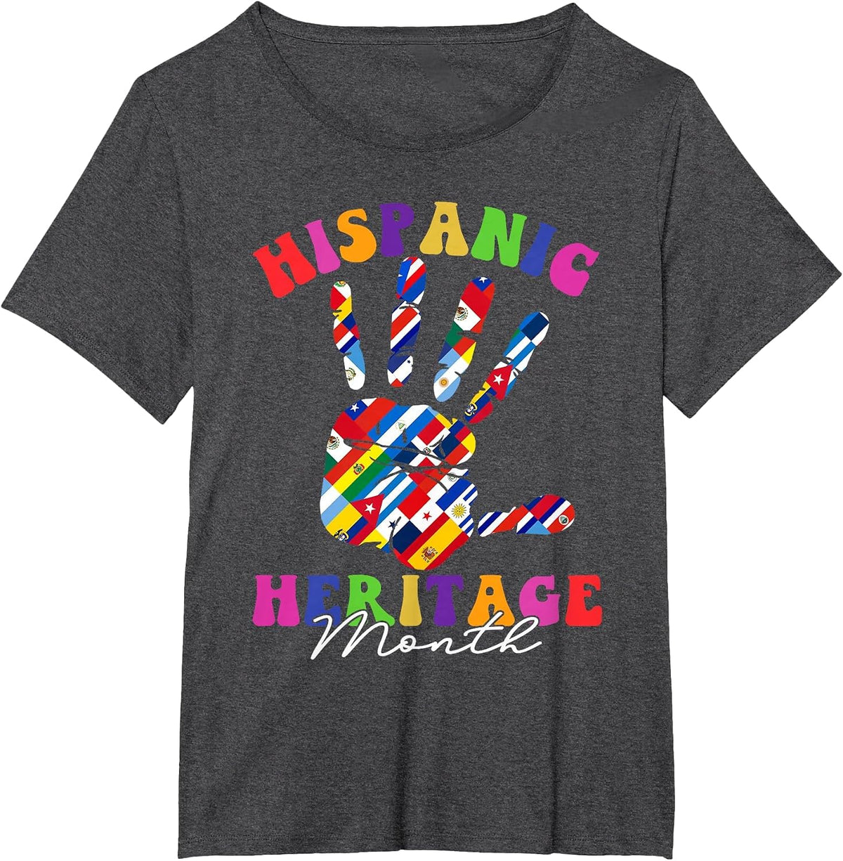 Retro Hispanic Heritage Month All Countries Heart Hands T-Shirt - Dark Heather Grey