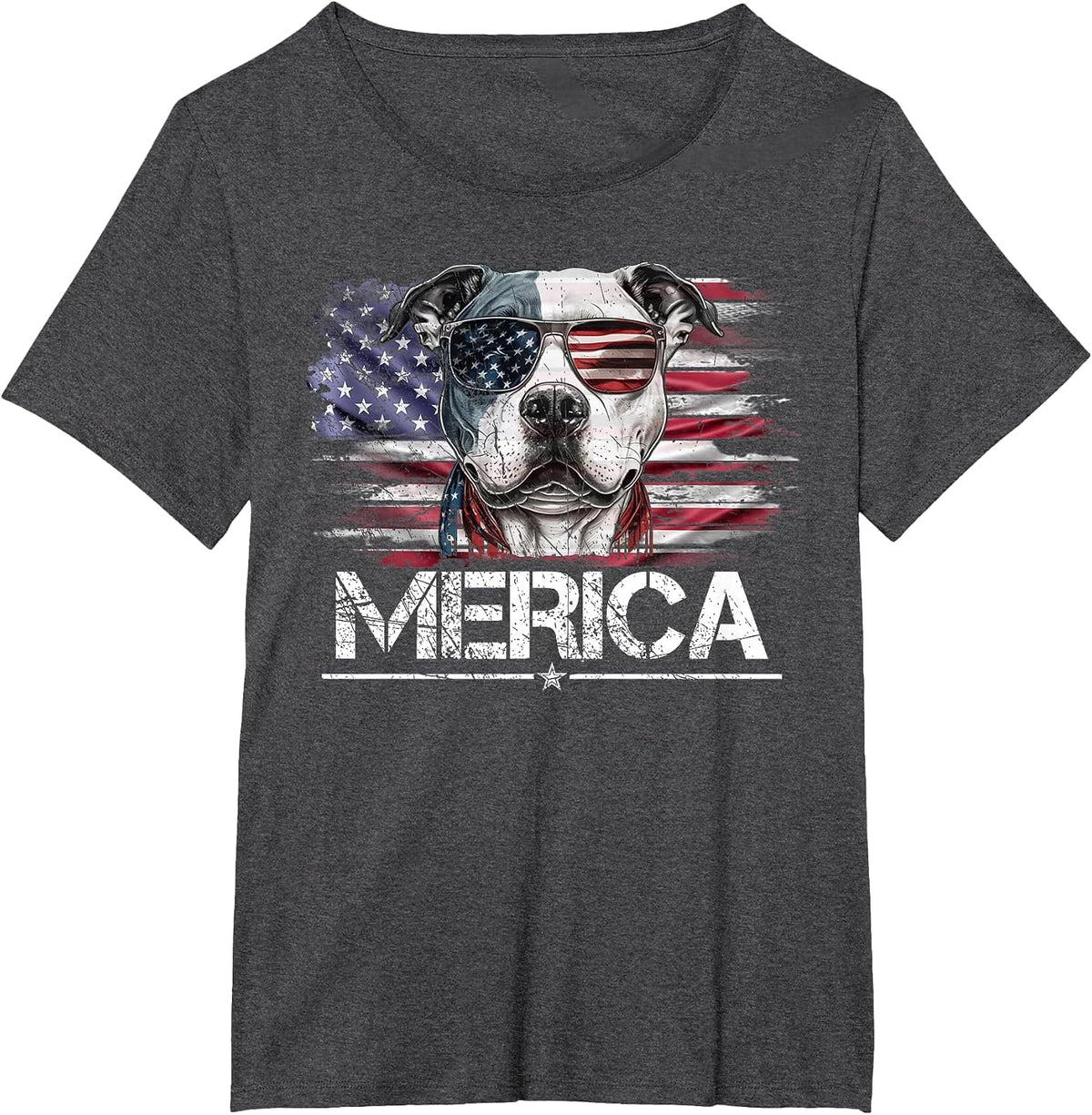 Vintage Pitbull Dog, Merica Pittie Dog USA Flag Funny T-Shirt - Dark Heather Grey