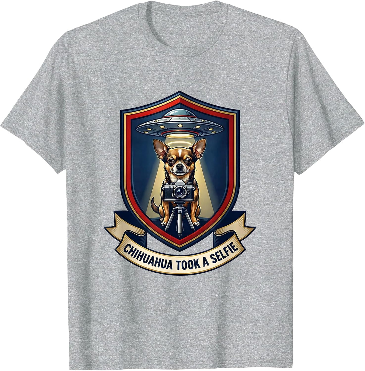 Men's Chihuahua Took A Selfie Funny Dog Breed UFO Alien Selfie T-Shirt - Heather Grey