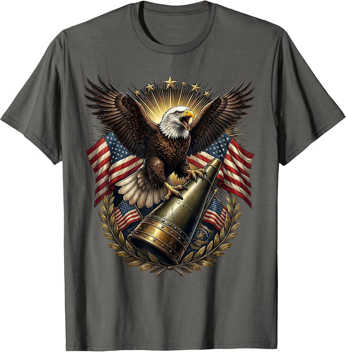 Bald Eagle Artillery Shell Veteran Graphic T-Shirt - Asphalt Grey