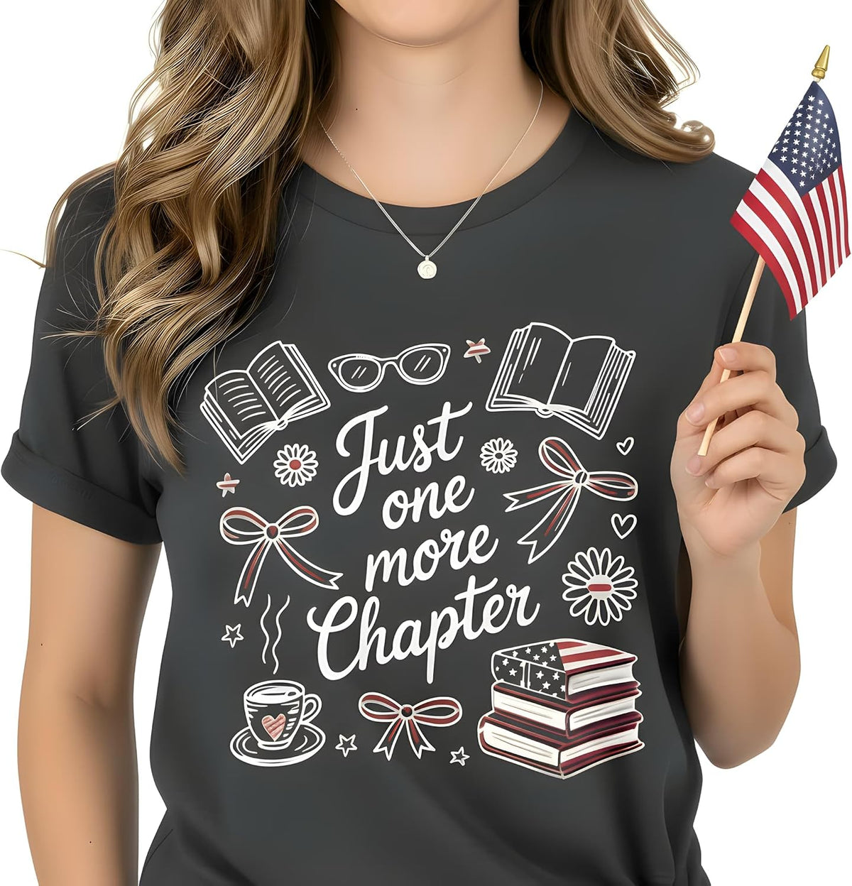 Women Bookish T Shirt Just One More Chapter Reading Book Lover Tee - Grey