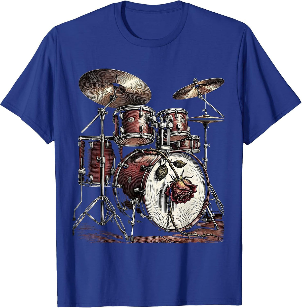 Wilting Rose on Silent Drumkit Graphic T-Shirt - Royal Blue