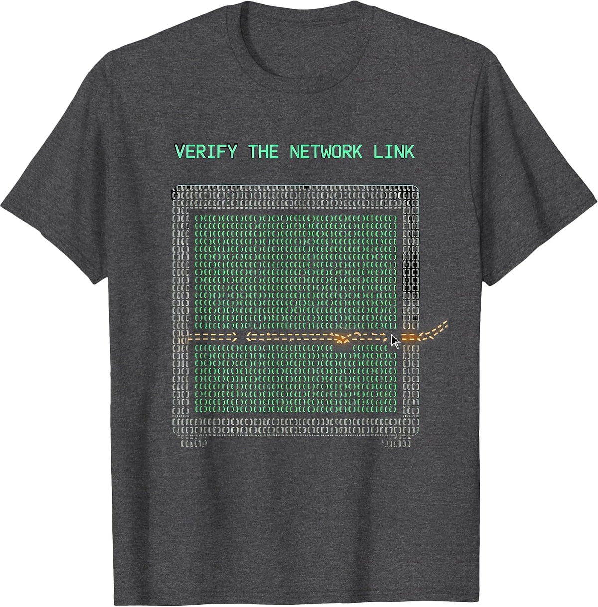 Men's Verify The Network Link Ascii Terminal Art Funny IT Tech T-Shirt - Dark Heather Grey