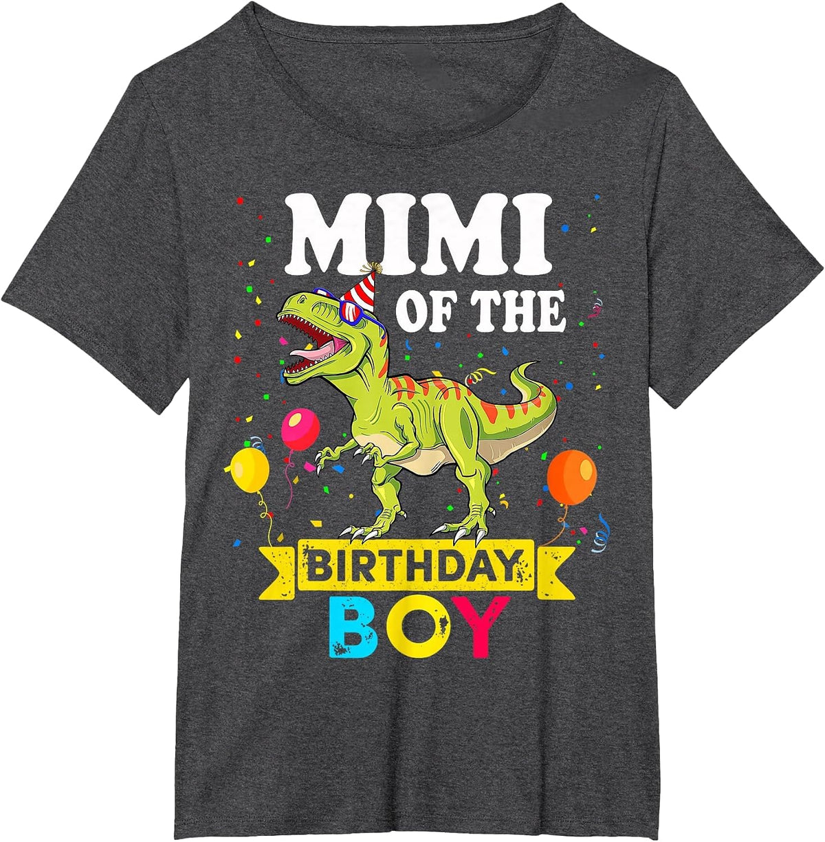 Mimi of The Birthday Boy Dinosaur T-Rex Matching Family T-Shirt - Dark Heather Grey