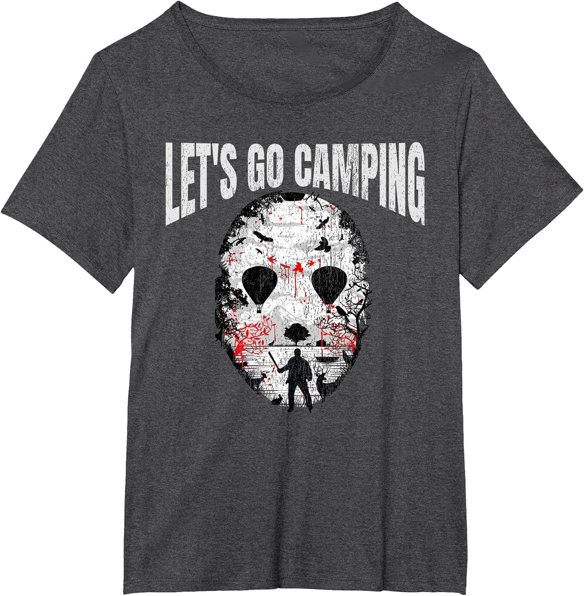 Let's Go Camping Serial Killer Horror Camp Halloween T-Shirt - Dark Heather Grey