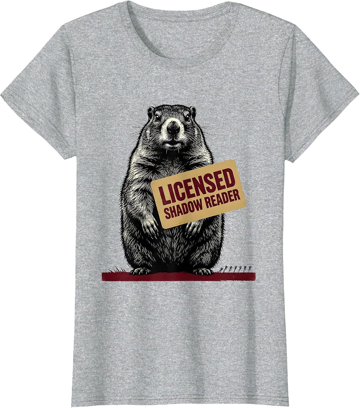 Licensed Shadow Reader Funny Groundhog Day Vintage Badge T-Shirt - Heather Grey