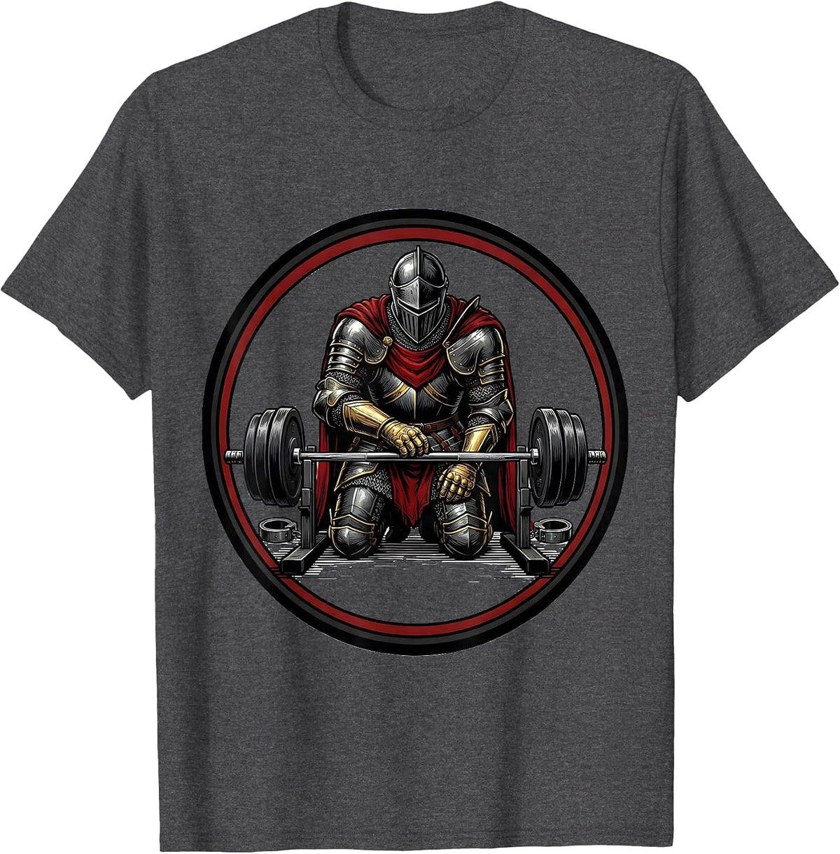 Knight Weightlifter Tattoo Gym Humor T-Shirt - Dark Heather Grey