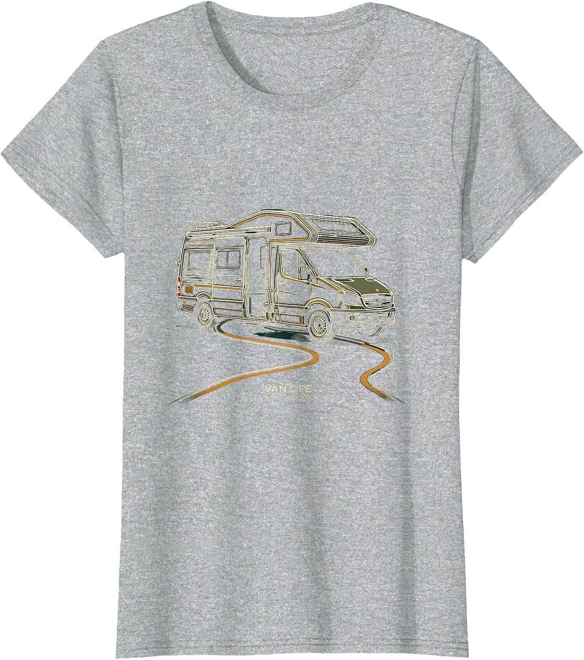 Women's Van Life My Home Goes With Me Retro Camper Nomad Pride T-Shirt - Heather Grey