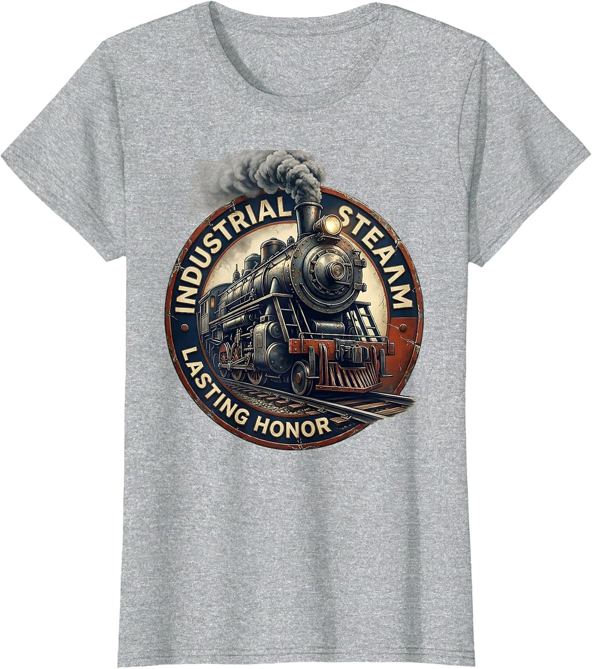 Women's Industrial Steam Lasting Honor Distressed Steam Locomotive T-Shirt - Heather Grey
