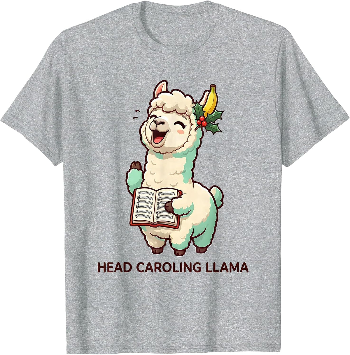 Men's Head Caroling Llama Cute Kawaii Christmas Llama Lover Gift T-Shirt - Heather Grey