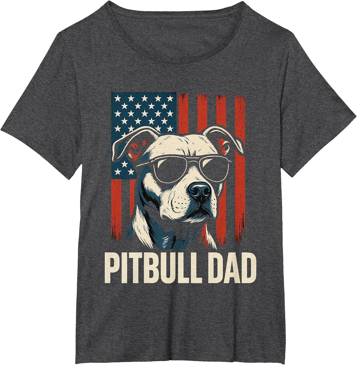 Pitbull Dad Men Pitbull Lover for Dog Dad American Flag T-Shirt - Dark Heather Grey